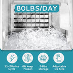EUHOMY Free Standing Commercial Ice Machine 24LBS Fast Ice Making Includes 2 Bottles of Cleaner - Euhomy