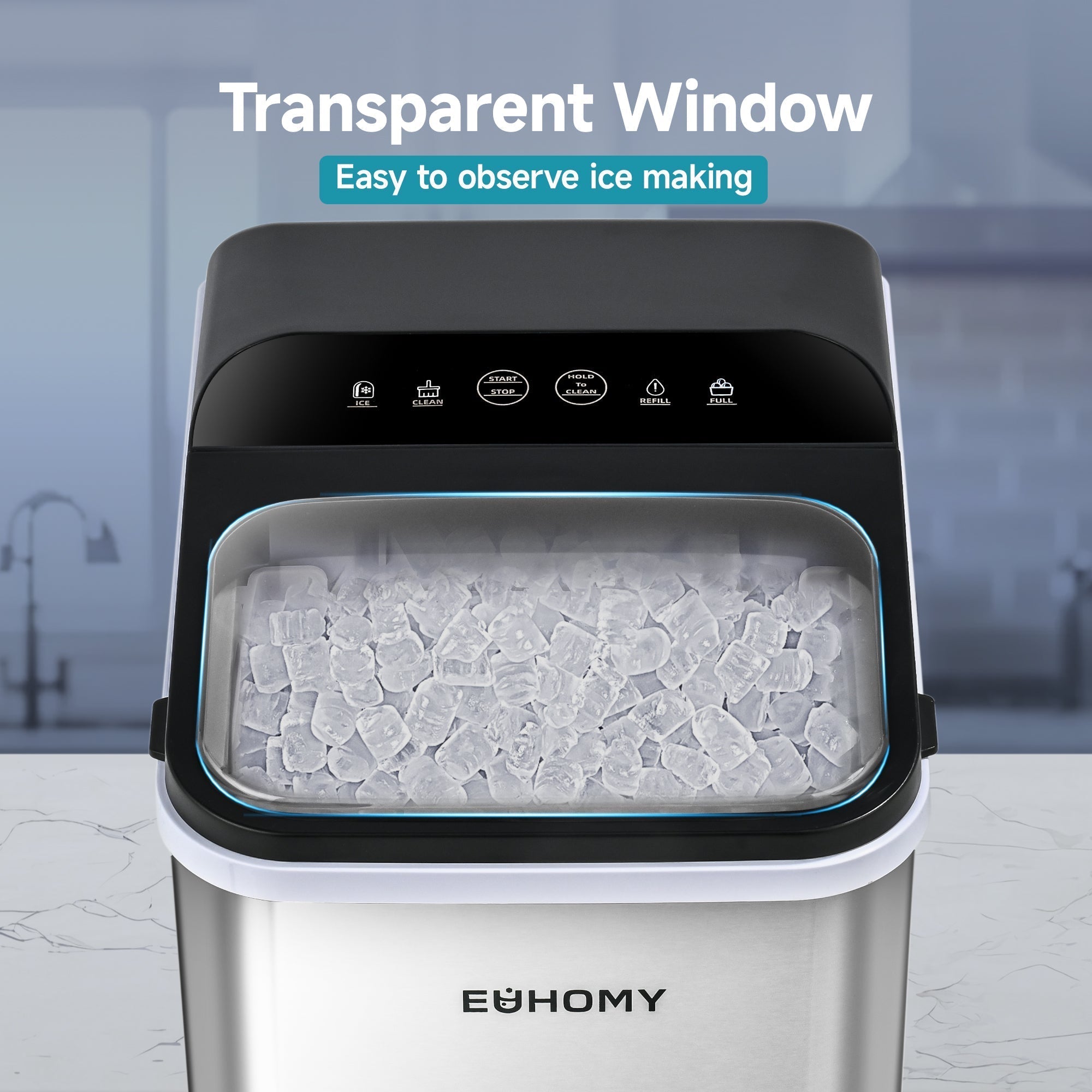 EUHOMY Pearl U1 Portable Nugget Ice Maker Countertop - 35Lbs/24H, 8 Mins Fast Chewable Clear Ice, Self-Cleaning